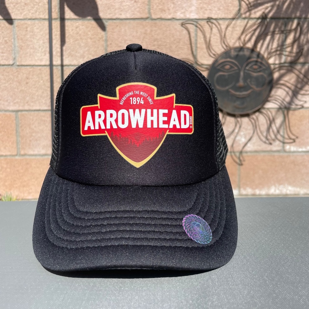 Arrowhead Water Trucker Hat Black/Red New! Snapback